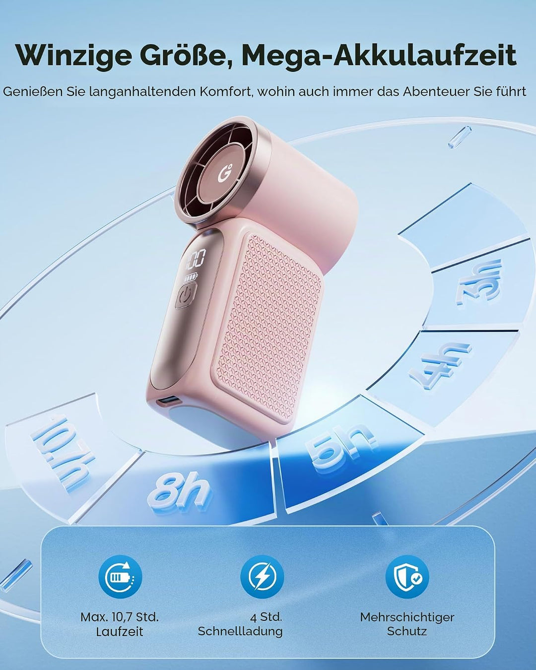 Gaiatop Tragbarer Mini-Handventilator, 6 Geschwindigkeiten, 16900 U/min, hohe Geschwindigkeit, persö