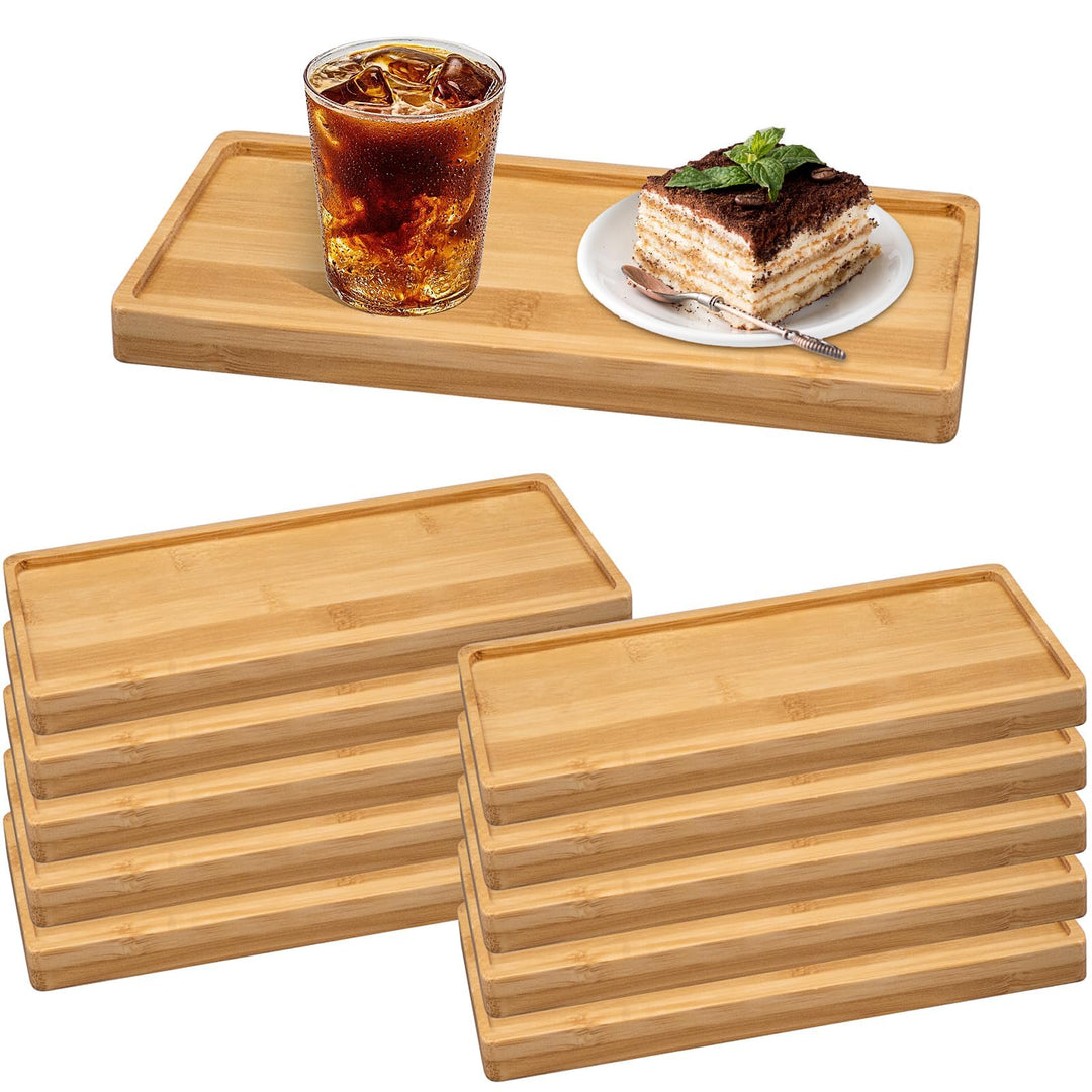 10 Stück Kleine Bambus Tabletts, 28 x 10 cm Rechteckig Holztablett, Holz Serviertabletts Servierplat