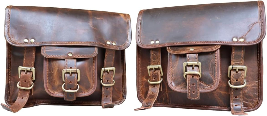 american blue 2 x Motorrad Leder Satteltasche Fahrrad Leder Umhängetasche Werkzeugtasche Braun Lenke