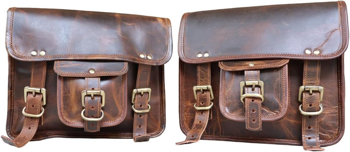 american blue 2 x Motorrad Leder Satteltasche Fahrrad Leder Umhängetasche Werkzeugtasche Braun Lenke