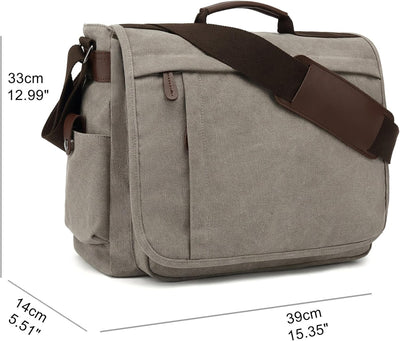 CALIYO Umhängetaschen Herren aus Canvas Schultasche Queformat A4 Laptoptasche für 15,6 Zoll Laptop A