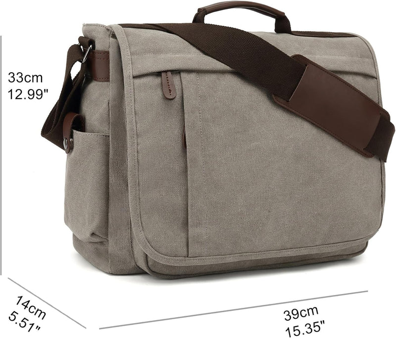 CALIYO Umhängetaschen Herren aus Canvas Schultasche Queformat A4 Laptoptasche für 15,6 Zoll Laptop A