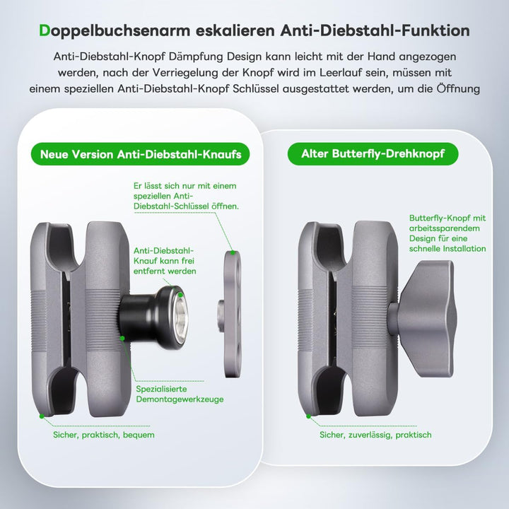 FANAUE Doppelbuchsenarm Kompatibel mit RAM Mounts 1" Ball und Motorrad Fahrrad Telefonhalter, passt