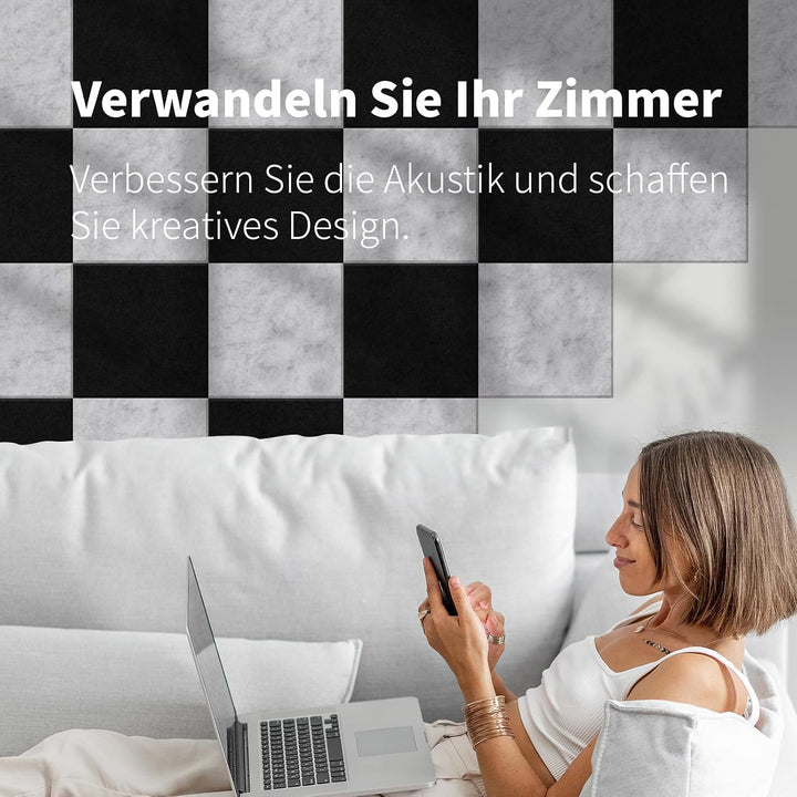 18 Stück Quadratische Akustikplatten selbstklebend,Abdeckung 1.62㎡,Schallschutz &amp; Schalldämmung für