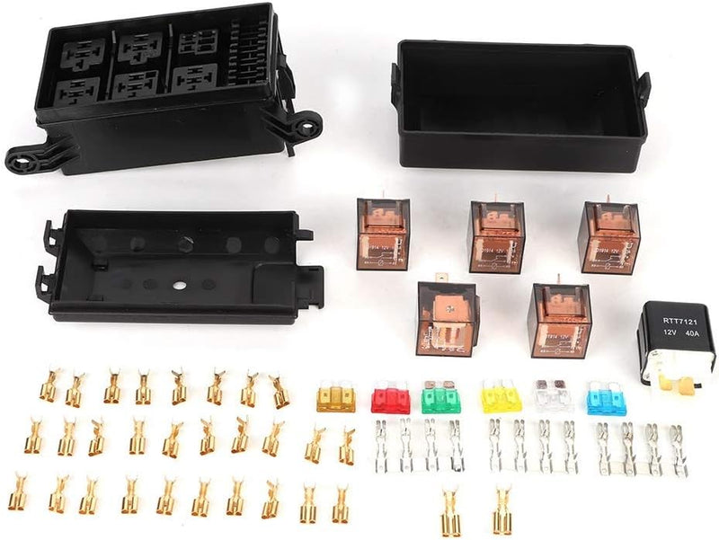 Suuonee Sicherungskasten, 6-Wege-Auto-Sicherungskasten mit 1 St. 4 St. 12 V und 5 St. 100A transpare