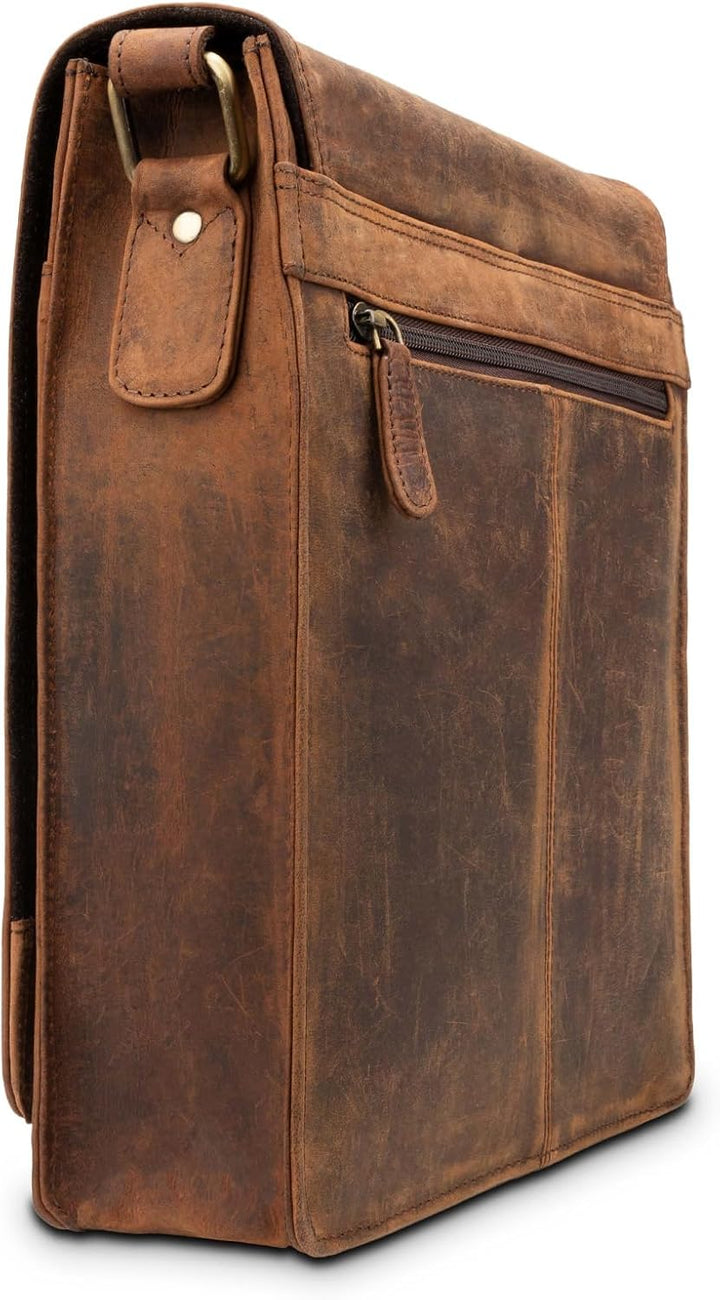 LEABAGS Leder Umhängetasche Herren &amp; Damen I Echtleder Laptoptasche bis 13 Zoll I Messenger Bag mit