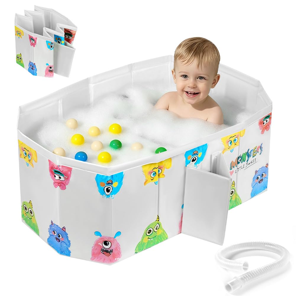AUYAO Faltbare Badewanne Kinder Tragbare Säuglings Badewanne Baby mit Ablassschraube Integrierte Tra