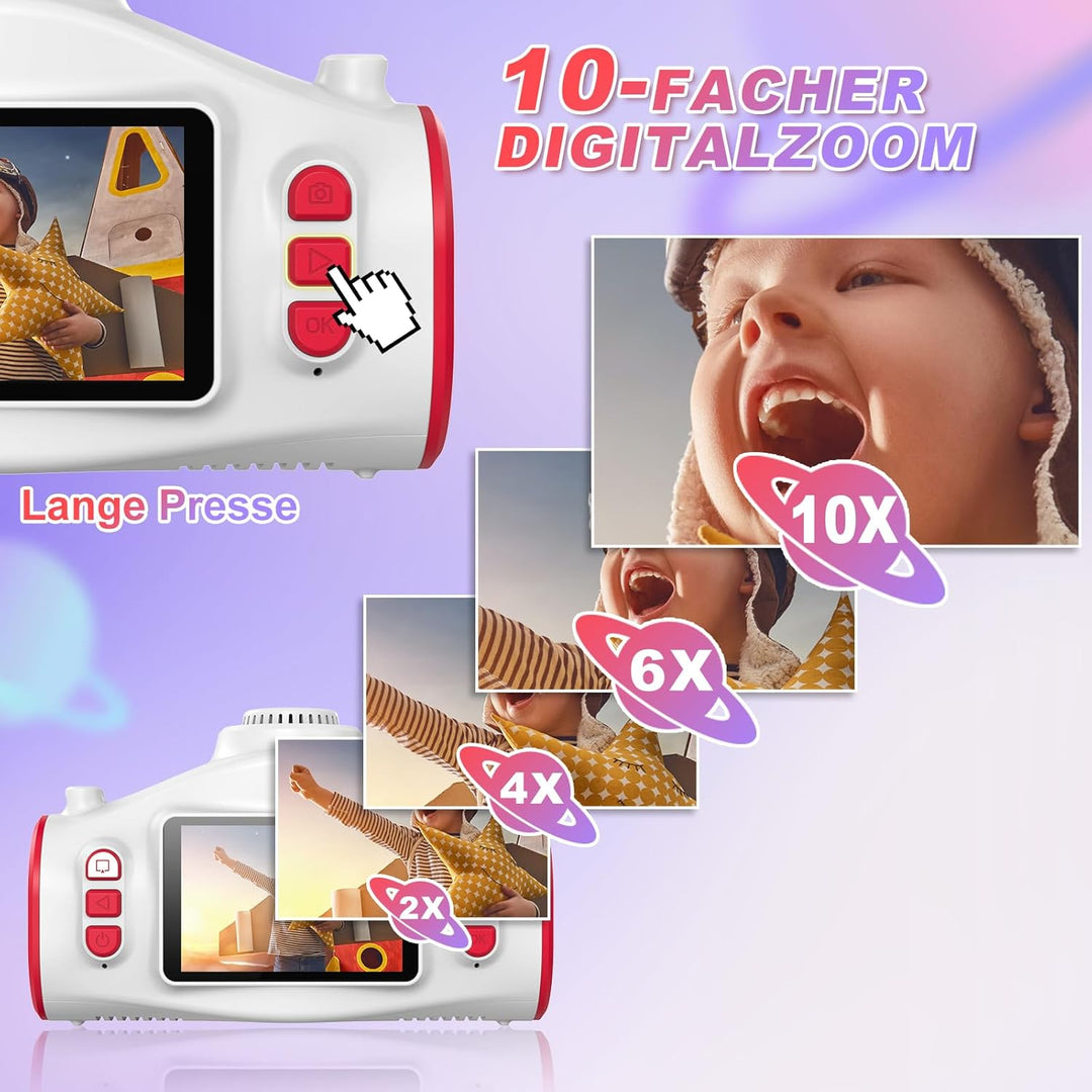Kinderkamera mit Projektionskamera, 3 in 1 Videokamera,1080P mit 32GB-Karte, 2.4-Zoll-Bildschirm,Ges