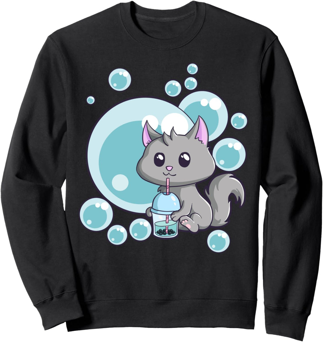 Kawaii Cat Bubble Tea Anime Lustig Boba Tee Katze Neko Kitty Sweatshirt