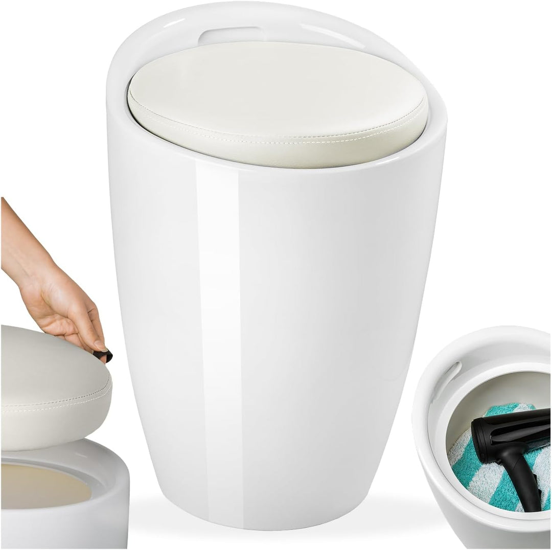 tectake® Sitzhocker, Badhocker, Hocker mit Stauraum und Sitzkissen, als Badezimmer Deko und Wäscheko