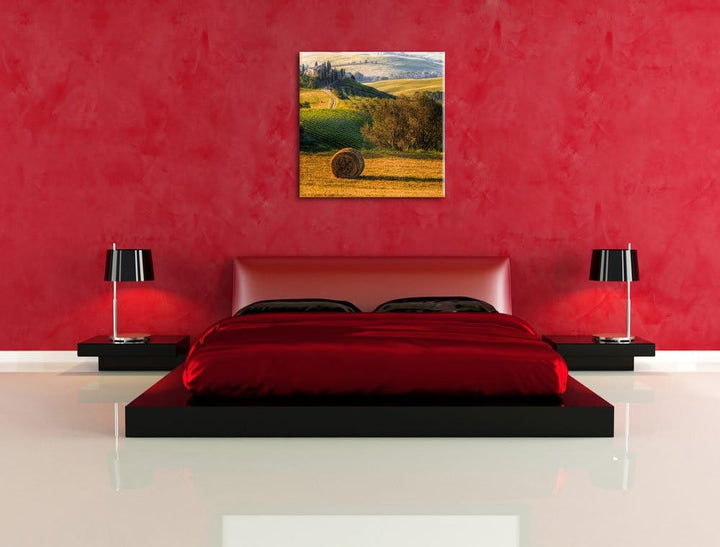Pixxprint Italienische Toskana Landschaft als Leinwandbild/Grösse: 70x70 cm/Wandbild/Kunstdruck/fert
