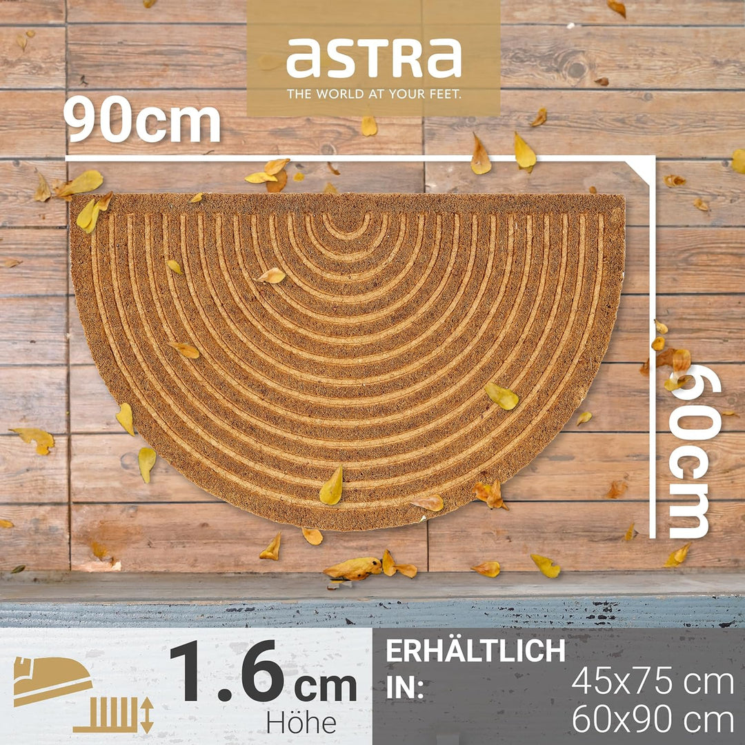 ASTRA Moderne Fussmatte Haustür - Kokosmatte 2er Set 60x90cm Halbrund Natur - rutschfeste Schmutzfan