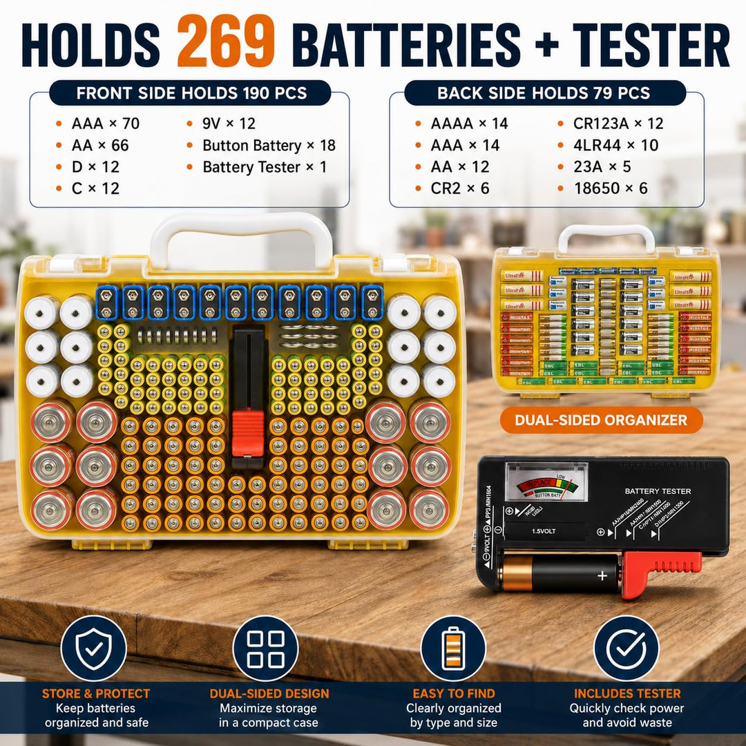 Xuerdon Batterie Aufbewahrungs Organizer mit doppelseitiger Batteriebehälter für 269 Stück AA AAA AA