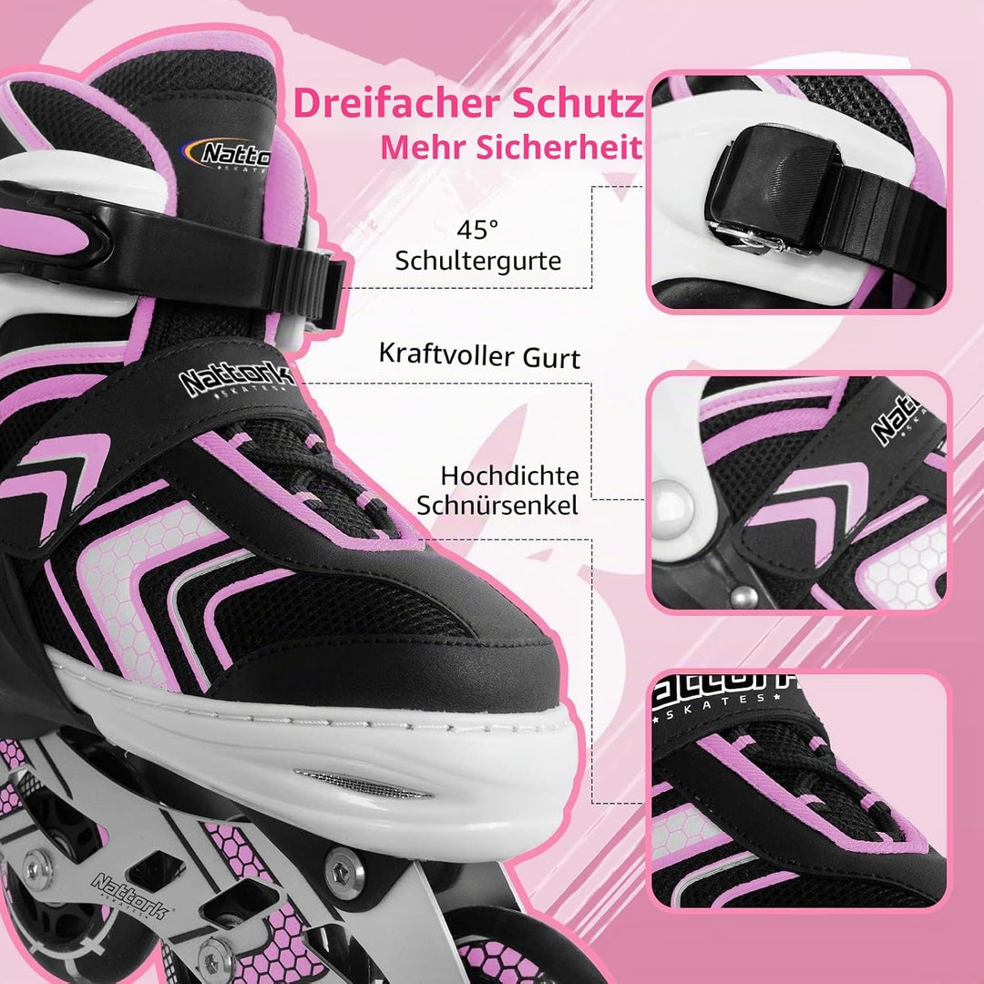 Nattork Inliner für Kinder Verstellbare Inline Skates, 4 Grössen Kinder Inline Roller Skates mit Bel