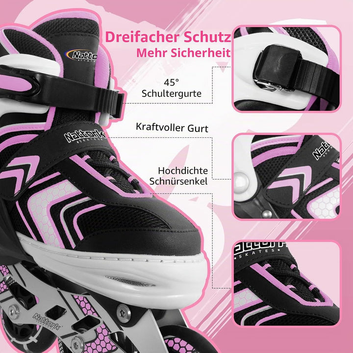 Nattork Inliner für Kinder Verstellbare Inline Skates, 4 Grössen Kinder Inline Roller Skates mit Bel