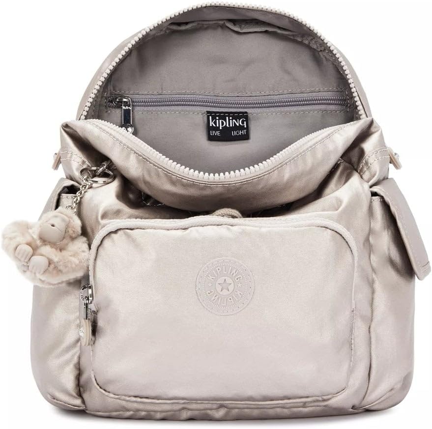 Kipling Damen City Pack Mini Rucksack, Silber (Metallic Glow), 27x29x14 Centimeters (B x H T) EU Ein