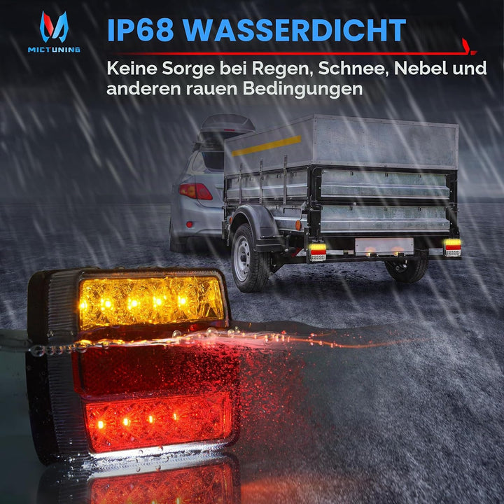 MICTUNING 12V 2pcs Rückleuchten für Anhänger mit Magnet 7,5M Kabel und 7 Polig Stecker, Traktor Rück