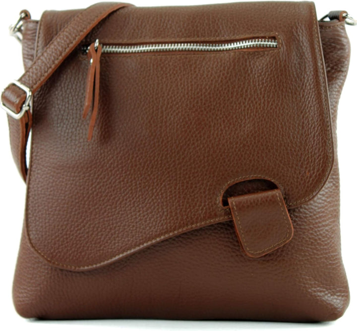 modamoda de - T146 - ital Messengertasche Umhängetasche aus Leder Schokobraun, Schokobraun