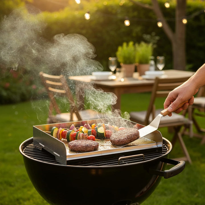 BBQ-Toro Edelstahl Grillplatte mit Grillspachtel | 32 x 28 cm | BBQ Plancha Set, Grillplancha, Pfann