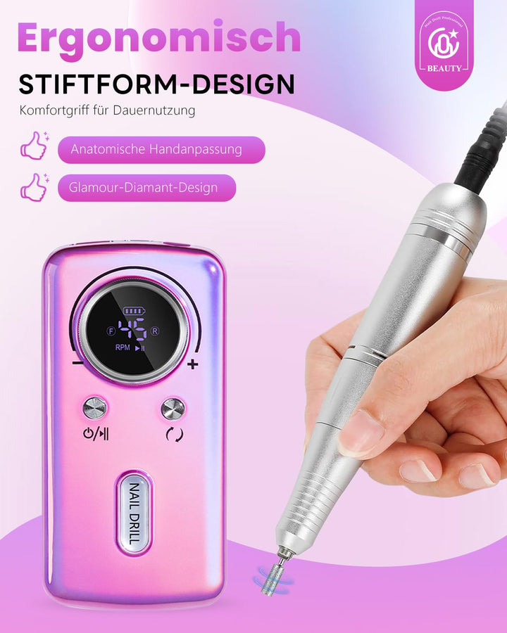 CozyZen Kabellose Nagelfeile Professionell: 45000 U/min Wiederaufladbare Elektrische Nagelfeile Set,