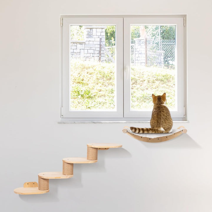 Todeco Kletterwand Katzen Wandmontage inkl. Katzentreppe & Katzenhängematte, Vierstufige Katzenklett