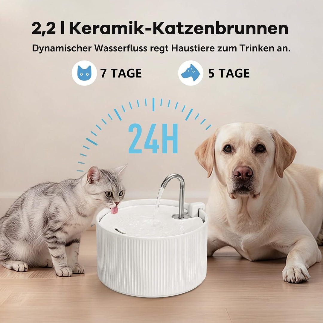 Katzenbrunnen Keramik: NautyPaws 2.2L Trinkbrunnen für Katze Keramik, Leiser Wasserspender Katzen, A