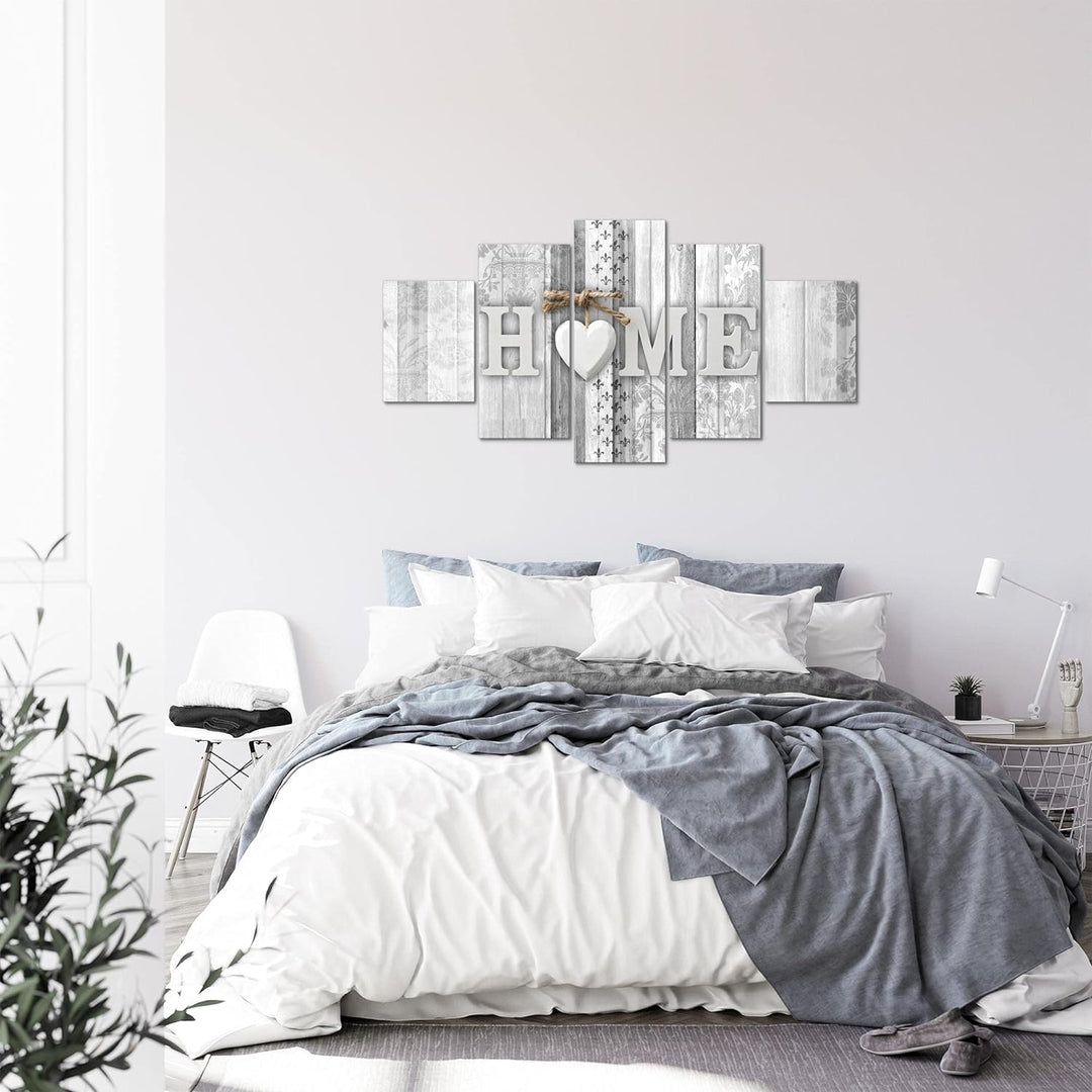Runa Art Bild Wohnzimmer Home Holzoptik 5 Teilig Landhausstil Schwarz Weiss Wandbilder auf Vlies Lei
