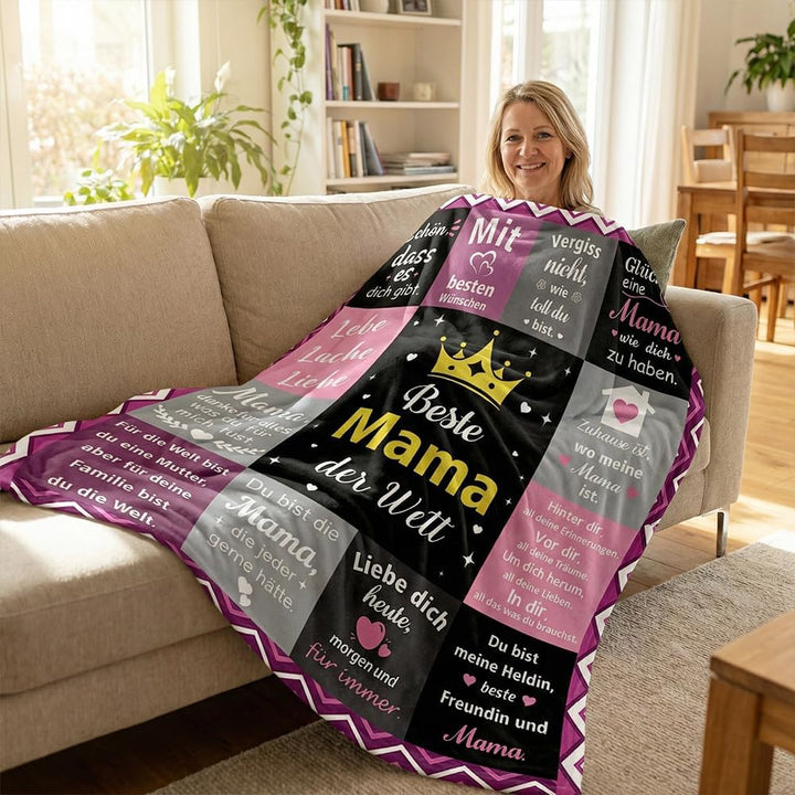 Mama Geschenk Kuscheldecke 150×130CM Flanelldecke Schlafdecke für Mama Katzenmam Oma Muttertagsgesch