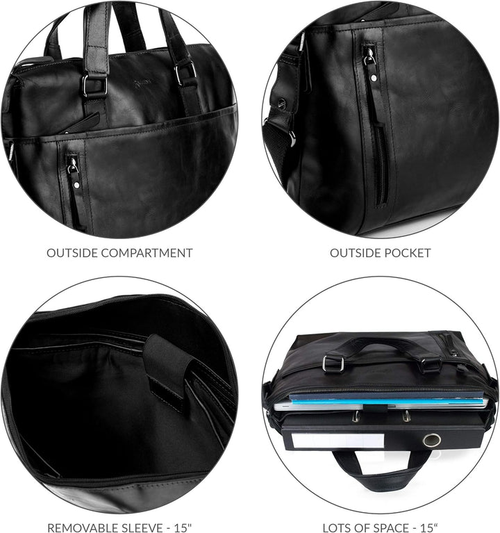 BACCINI Laptoptasche 15 Zoll echt Leder LEANDRO abnehmbarer Schultergurt mit Laptop-Hülle Schwarz, S