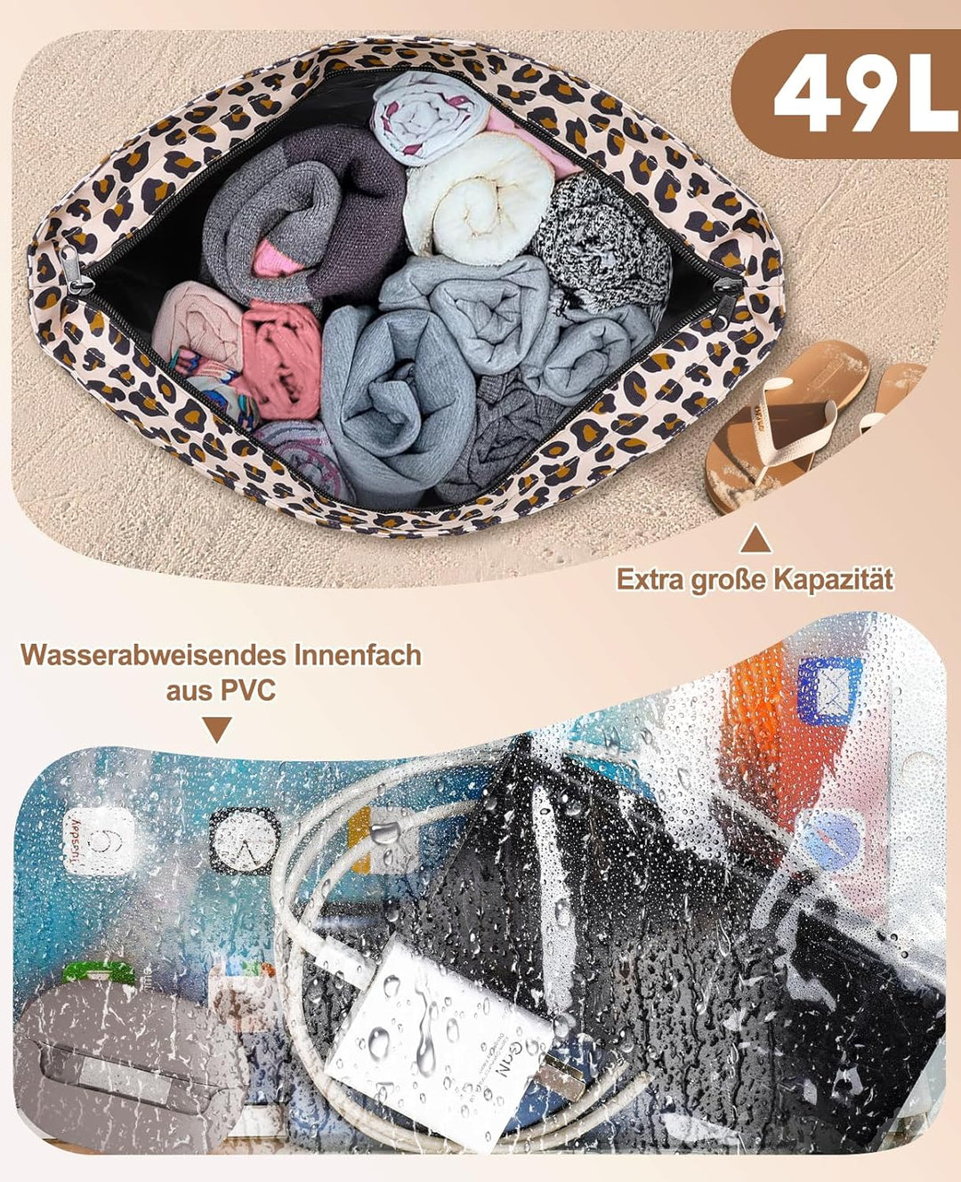 ISEYOU Strandtasche XXL Familie mit Kühltasche, Gross Strandtasche mit Reissverschluss Wasserdicht S