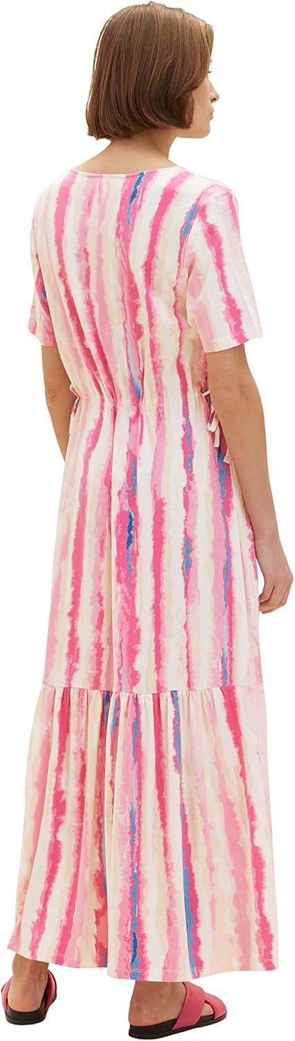 TOM TAILOR Damen Maxikleid mit Muster, 31722 - Pink Tie Dye Stripe