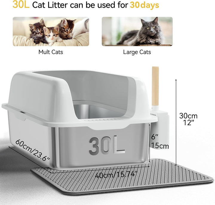 YITAHOME Edelstahl-Katzentoilette mit Deckel, XXL Extra Grosses Katzenklo mit Schaufel – Rutschfeste