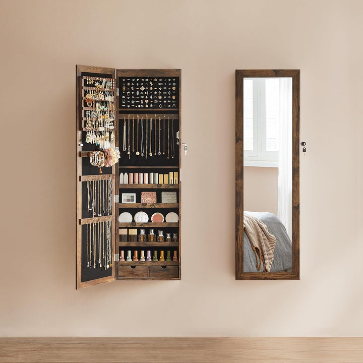 SONGMICS Schmuckschrank, Wand-Aufbewahrungsmöbel für Halsketten, Ohrringe, Zubehörschrank, mit Spieg