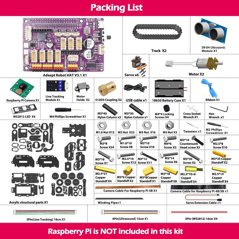 Adeept RaspTank WiFi Wireless Smart Robot Car Kit für Raspberry Pi 4/3 Modell B+/B, Panzerroboter mi