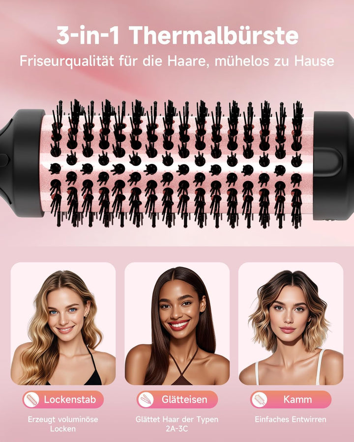 Thermobürste, Thermal Brush 38mm - Runder Heizkamm für natürliche Locken und glatteres Haar, 3 Tempe