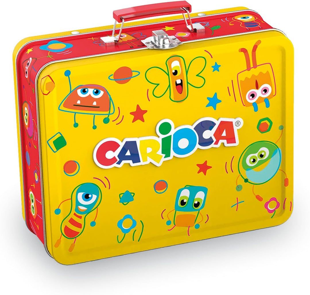 CARIOCA Blechdose | Gelbe Blechdose mit Waschbaren Filzstiften und Malstiften, Feine und Dicke Filzs