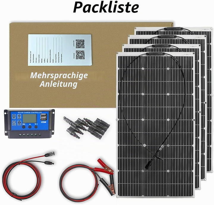 400 Watt Solarpanel Flexibel Kit 12V/24V Off-Grid System: 4 Stück 100W Monokristalline Solarmodule m