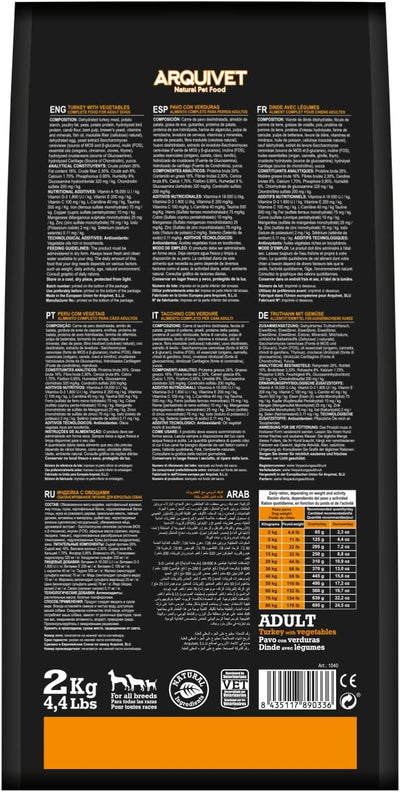 Arquivet Hundefutter mit Truthahn ohne Getreide, 12 kg (1 Stück) Türkei mit Gemüse 12.00 kg (1er Pac