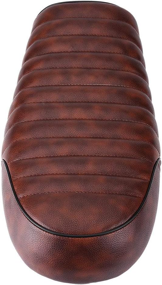 Hlyjoon Motorrad Sitz PU Leder Vintage Cafe Racer Sitz Motorrad Flach Sattelkissen mit Montagehalter