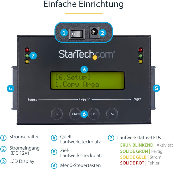 StarTech.com Standalone 2,5 / 3,5 Zoll SATA Festplatten Duplikator mit Multi HDD / SSD Image-Backup