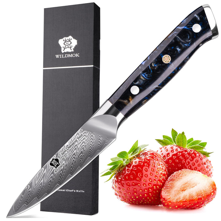 WILDMOK Kochmesser, 8cm, scharfes Obst, Japanisches VG10 Superstahl 67 Lagen Damaststahlmesser zum S