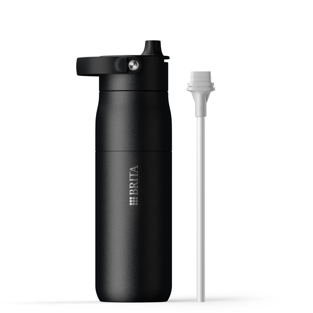 BRITA LARQ Essential Edelstahl Trinkflasche mit Strohhalm (680ml) schwarz, Schwarz