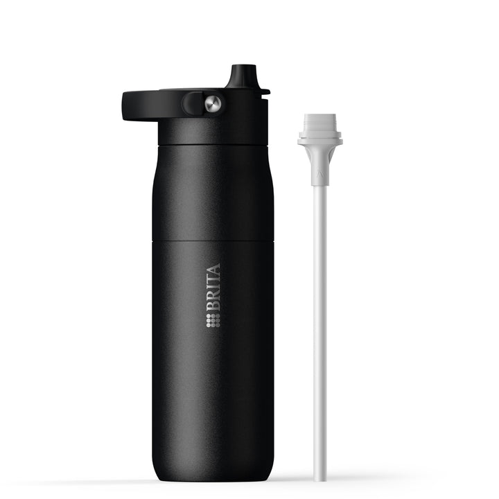 BRITA LARQ Essential Edelstahl Trinkflasche mit Strohhalm (680ml) schwarz, Schwarz