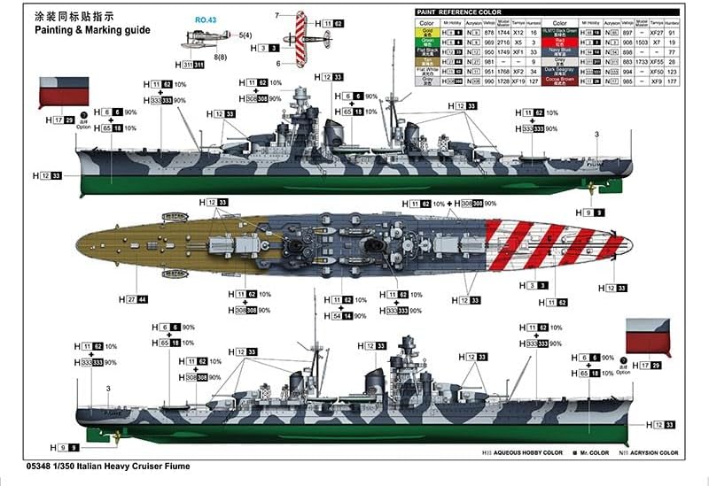 Trumpeter 005348 1/350 RN Fiume Modellbausatz, verschieden, 522.3mm Length,63.1mm Diameter