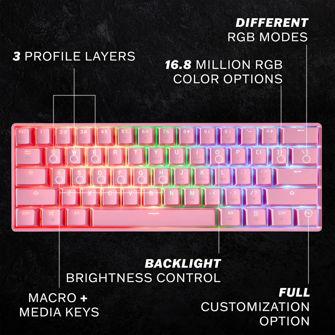 HK Gaming GK61 mechanische 60 Prozent Tastatur | 61 programmierbare Tasten mit RGB Beleuchtung | Kom
