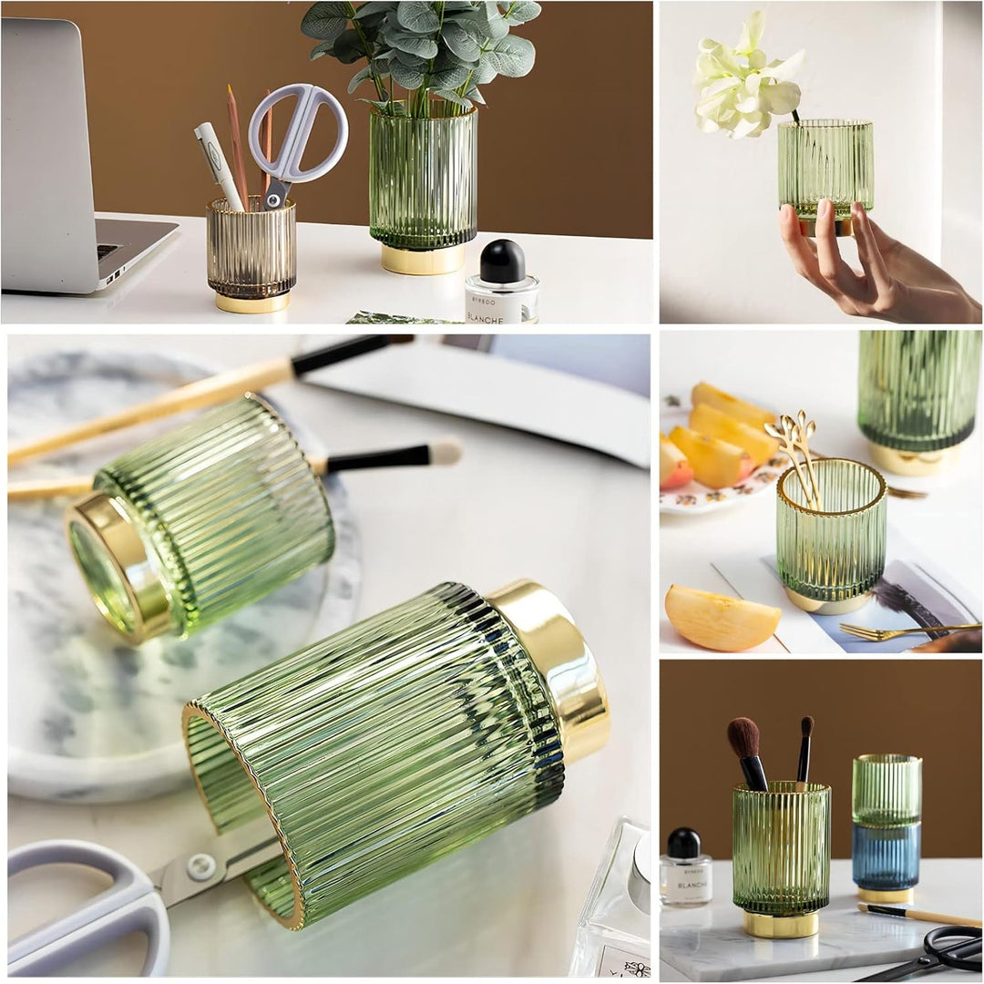 DASITON Make up Pinsel Organizer,Kosmetik Organizer Gold,Pinsel Organizer aus Glas,Pinselhalter Kosm