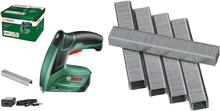 Bosch Akku Tacker PTK 3,6 LI (Integrierter Akku, 3,6 Volt, 30 Schläge/min, in Metalldose) & 1000x Ta