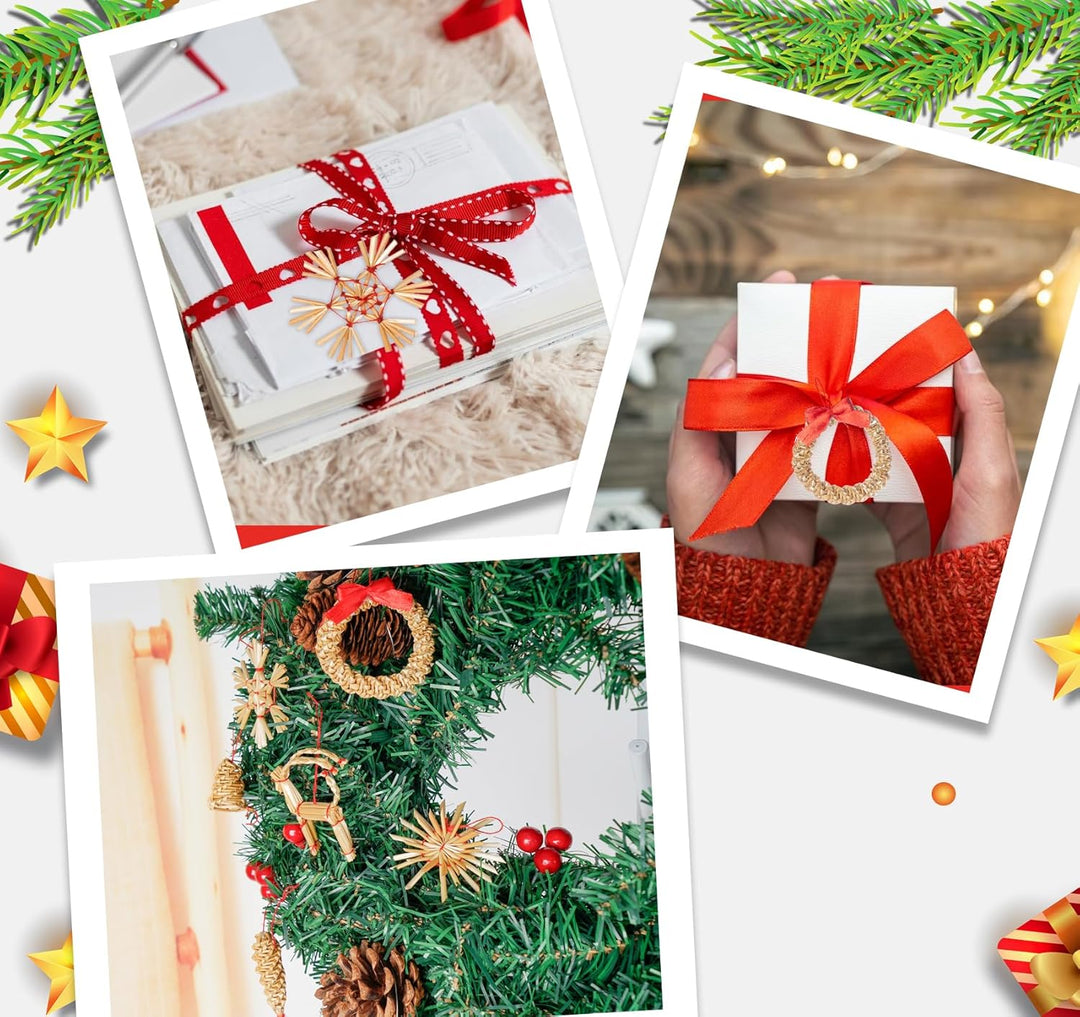 46 x Weihnachten Natur Strohsterne Set,Christbaumschmuck Stroh mit Natürlichen Akzenten,Handgemacht