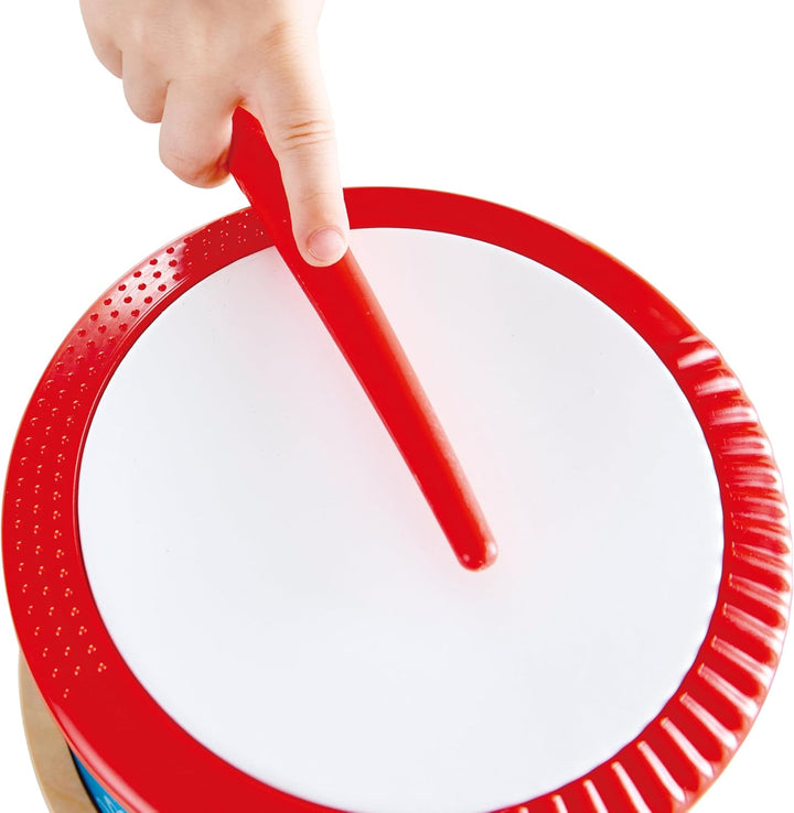 Hape Doppelseitige Holztrommel - Musikspielzeug für Kleinkinder, beidseitige Trommelflächen und stab