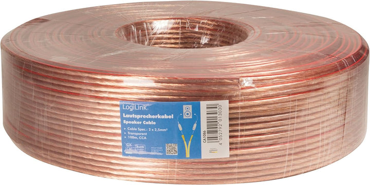 LogiLink CA1086 Lautsprecher Boxenkabel für Ihre HiFi Anlage, "2x 2,50 mm" Querschnitt, 100m klar 10